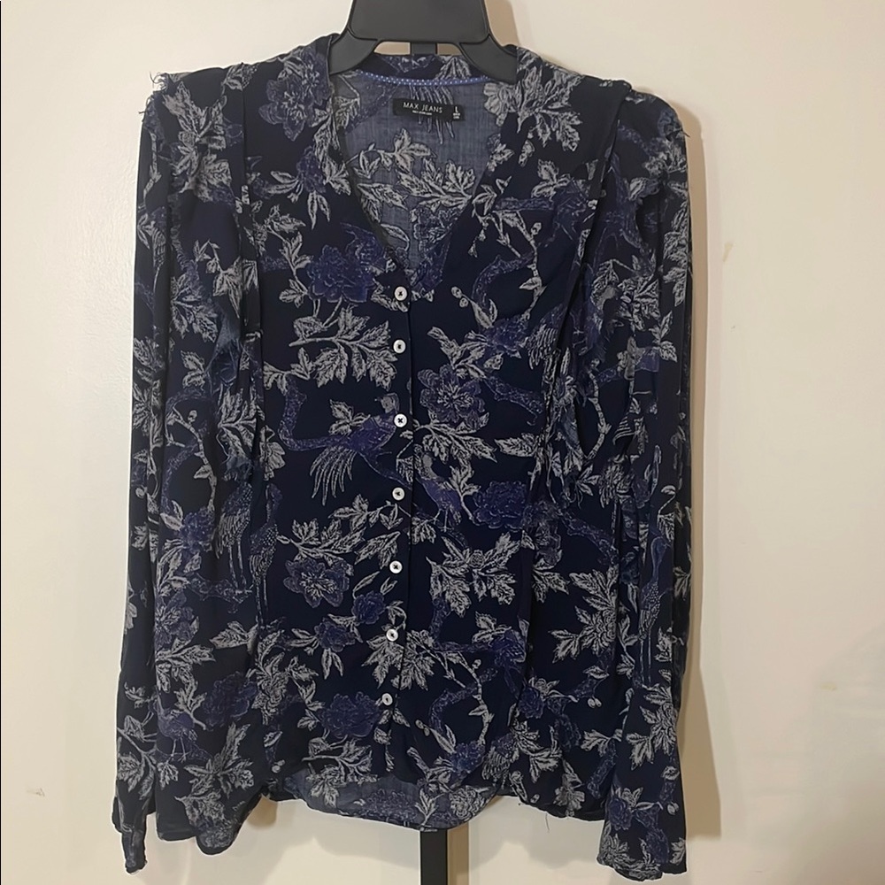 Max Jeans Floral Navy Blouse